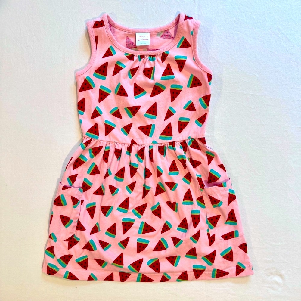 Hanna Andersson Pocket Art Dress Girls 6-7 120 cm Happy Pink Watermelon Summer